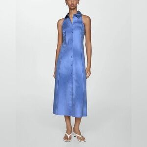 Mango Blue Striped Shirt Dress